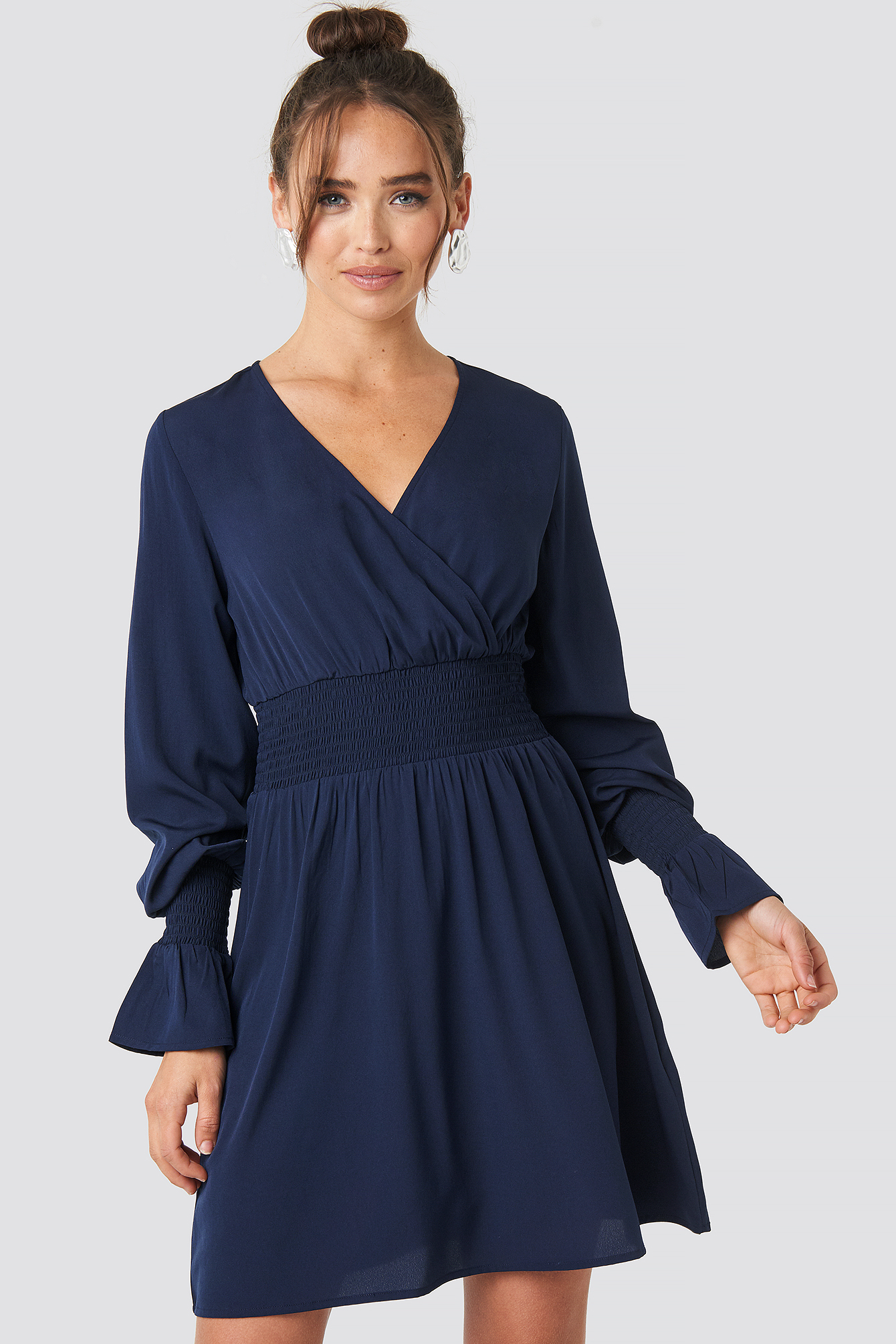 Shirred Waist Wrap Mini Dress Blue | na ...